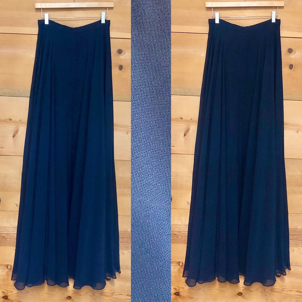 Jenny Yoo navy blue chiffon maxi skirt formal semiformal gala dark academia